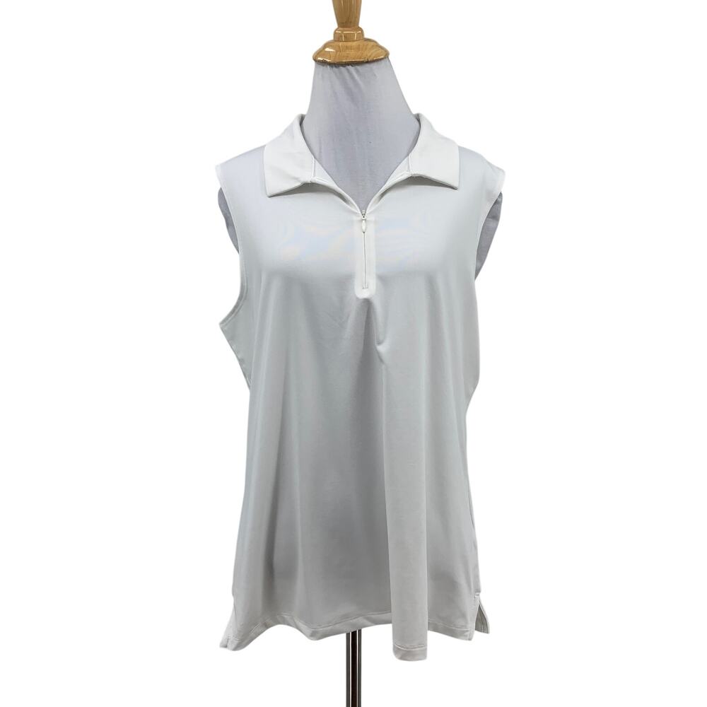 Tommy Bahama Polo Top Women XL White Golf Sleeveless 1/4 Zip Stretch Performance